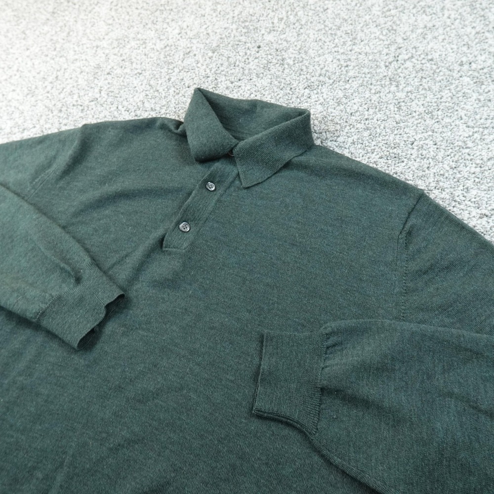 Merino‎ Wool Sweater Mens XL Green Collared Pullover Long Sleeve Golf Polo Italy